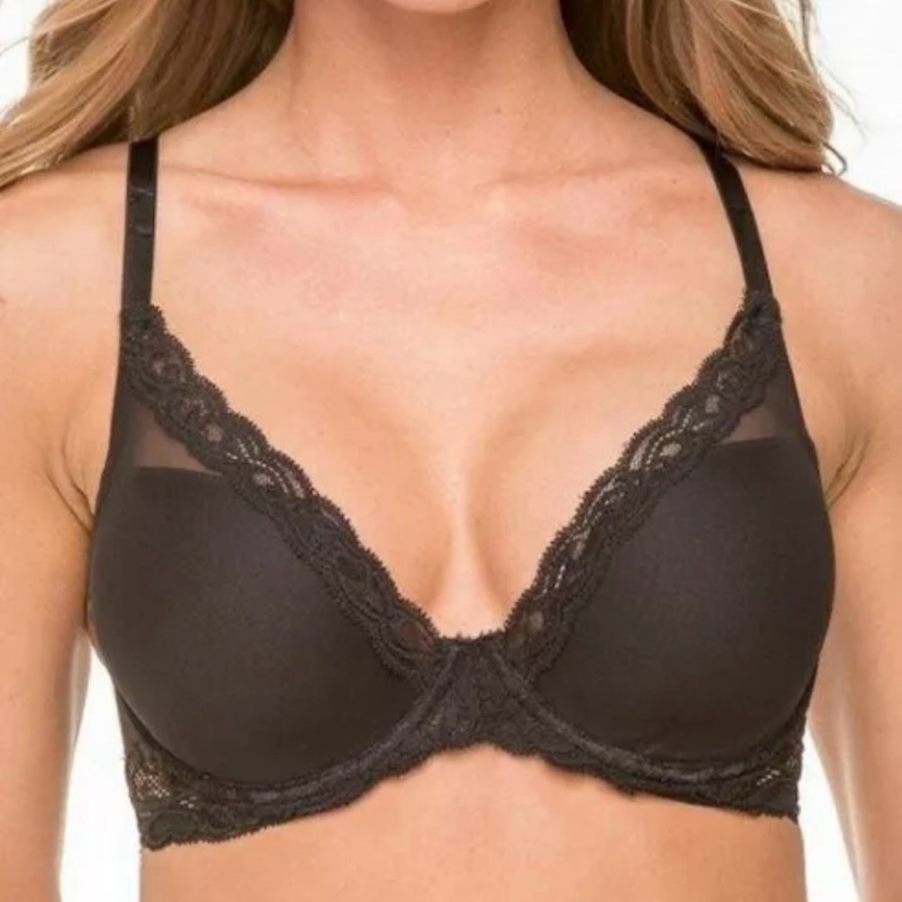 Set of 2 Natori Feathers Contour Plunge Bra 36DDD Black & Beige Underwire